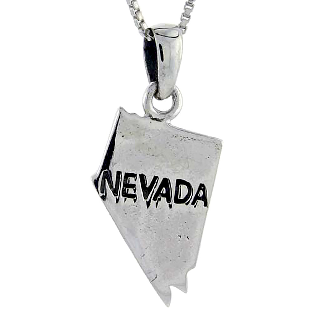 Sterling Silver Nevada State Map Pendant 3/4 inch tall