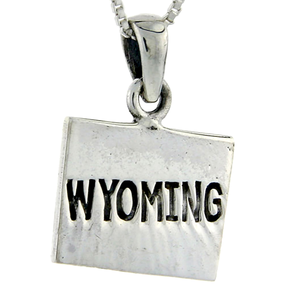 Sterling Silver Wyoming State Map Pendant 1 inch tall