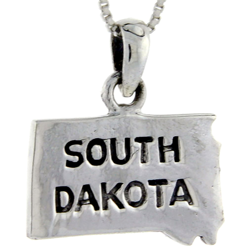 Sterling Silver South Dakota State Map Pendant 1 inch tall