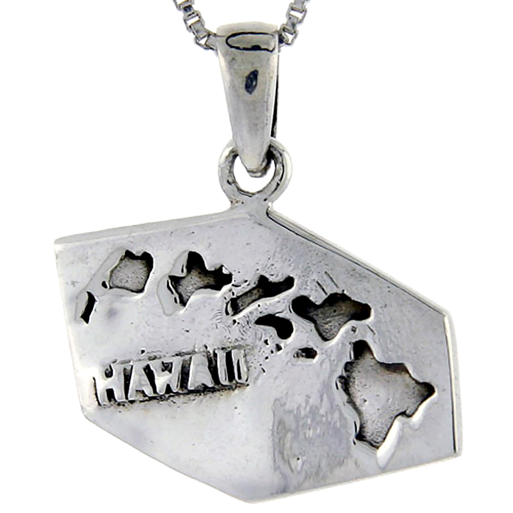 Sterling Silver Hawaii State Map Pendant 1 1/16 inch tall