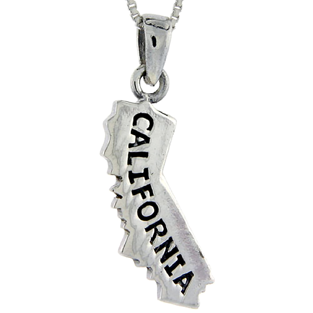 Sterling Silver California State Map Pendant 1 1/4 inch tall