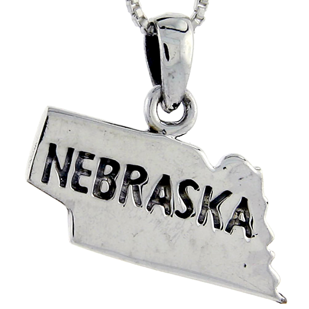 Sterling Silver Nebraska State Map Pendant 3/4 inch tall