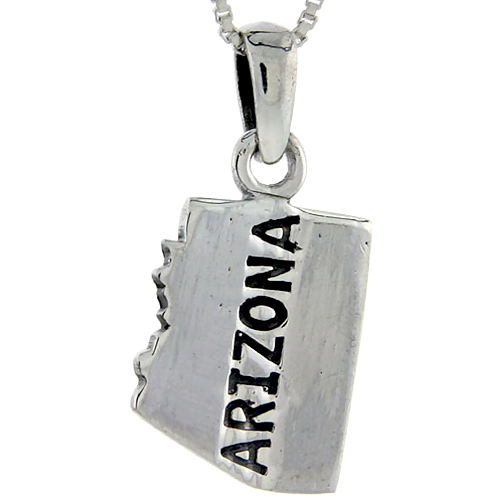 Sterling Silver Arizona State Map Pendant 1 inch tall