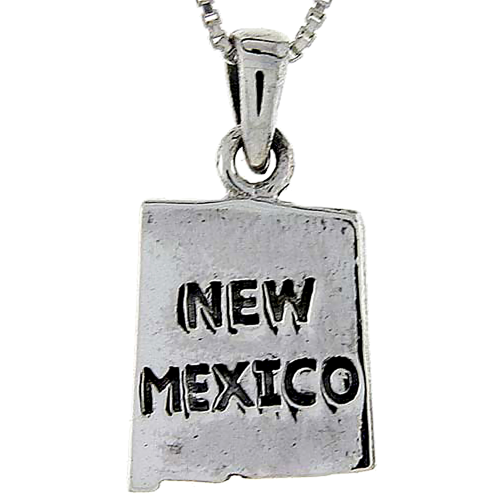 Sterling Silver New Mexico State Map Pendant 1 inch tall
