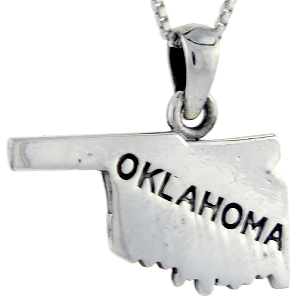 Sterling Silver Oklahoma State Map Pendant 1 inch tall