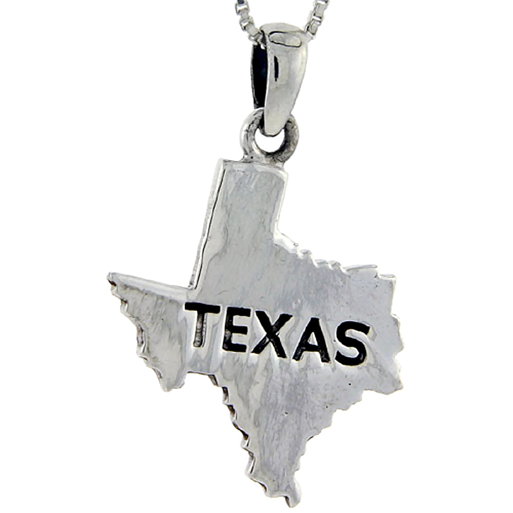 Sterling Silver Texas State Map Pendant 1 1/4 inch tall