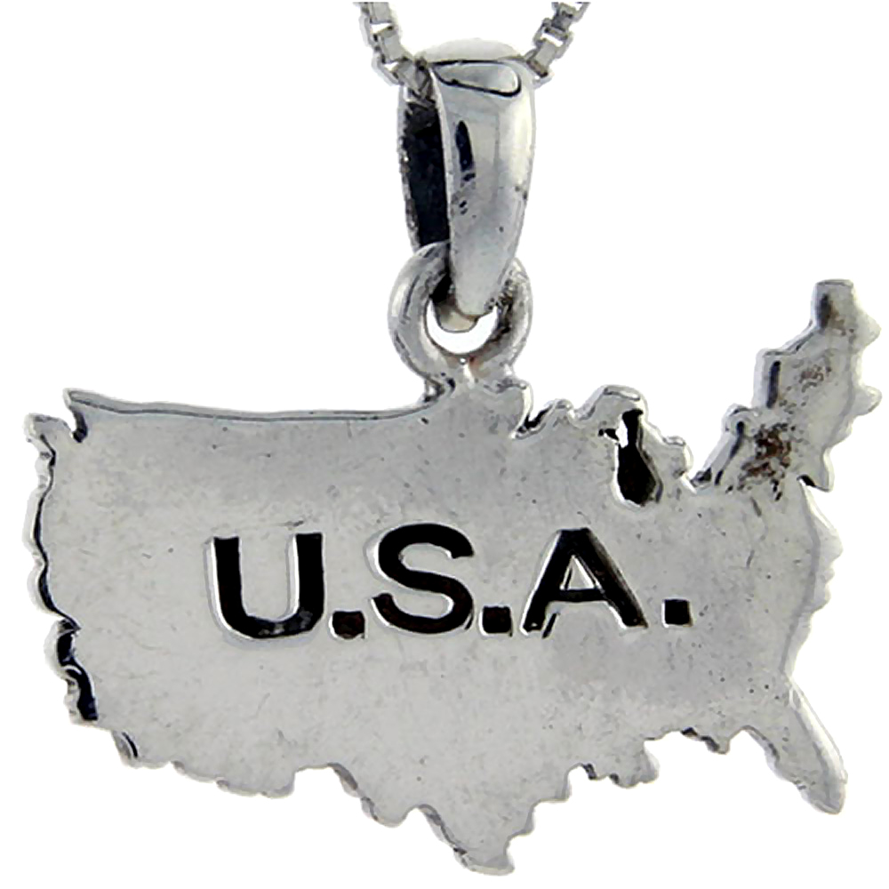 Sterling Silver USA Map Pendant 1 inch tall