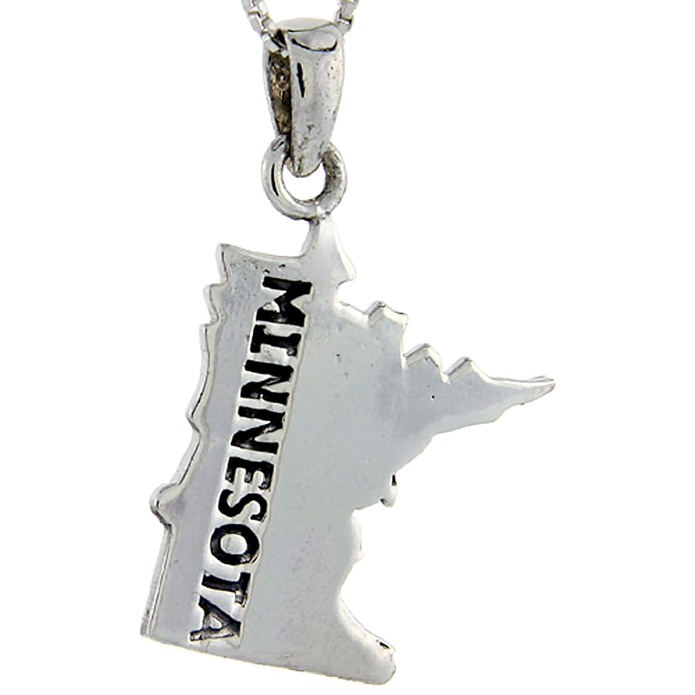 Sterling Silver Minnesota State Map Pendant 1 1/4 inch tall