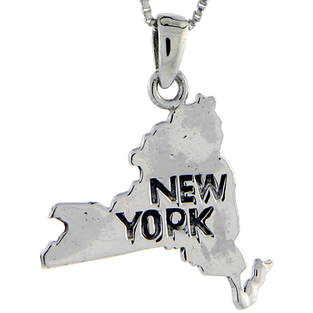 Sterling Silver New York State Map Pendant 1 1/4 inch tall