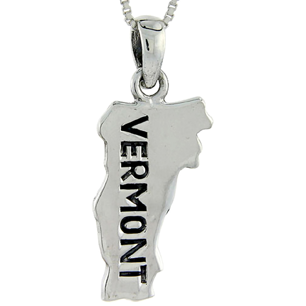 Sterling Silver Vermont State Map Pendant 1 1/4 inch tall