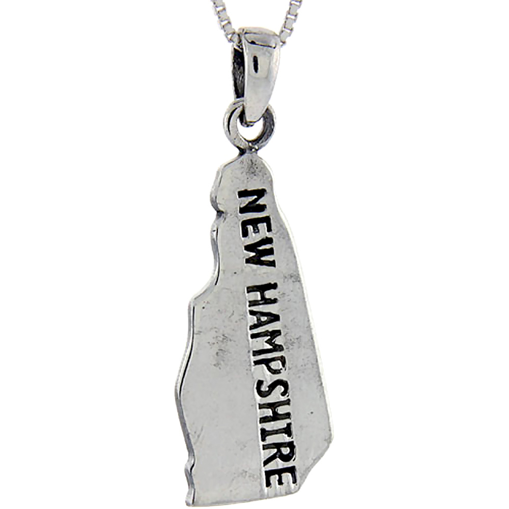 Sterling Silver New Hampshire State Map Pendant 1 1/2 inch tall