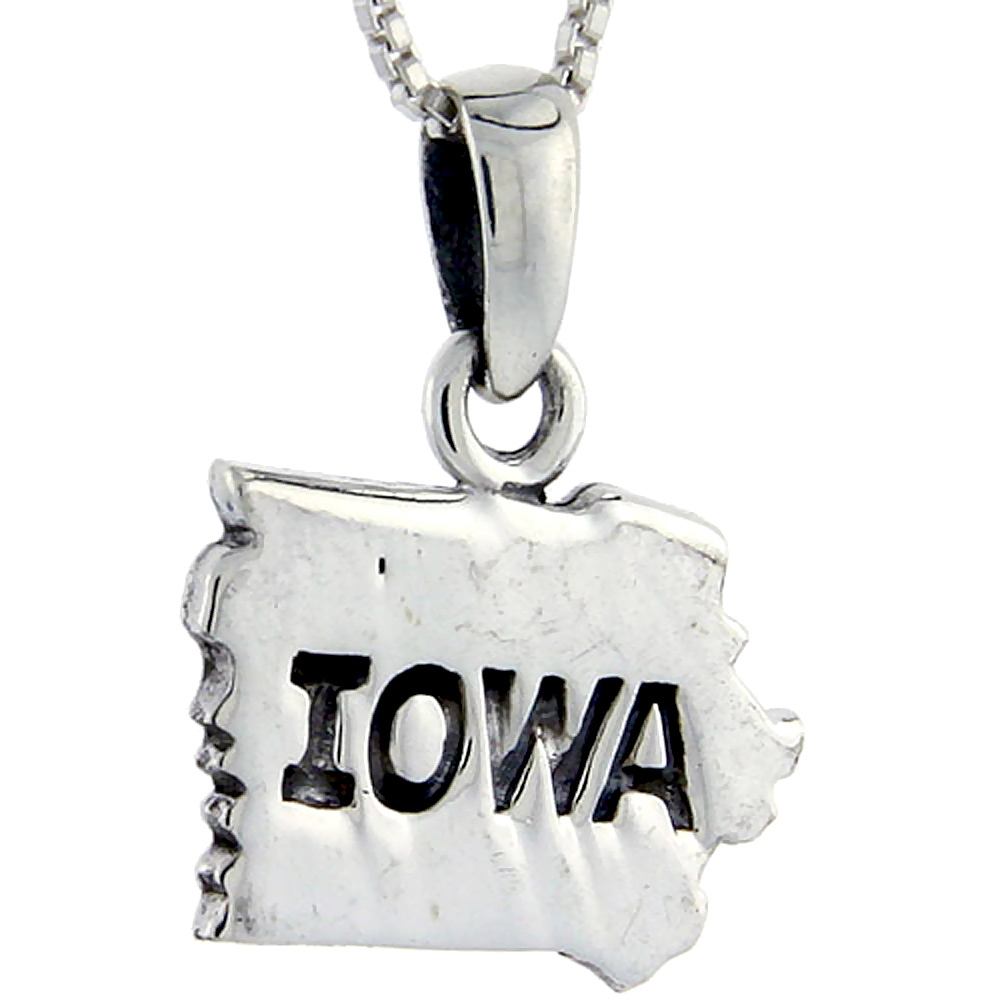 Sterling Silver Iowa State Map Pendant 3/4 inch tall