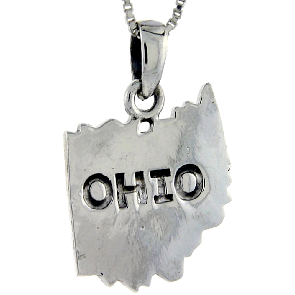 Sterling Silver Ohio State Map Pendant 1 1/16 inch tall
