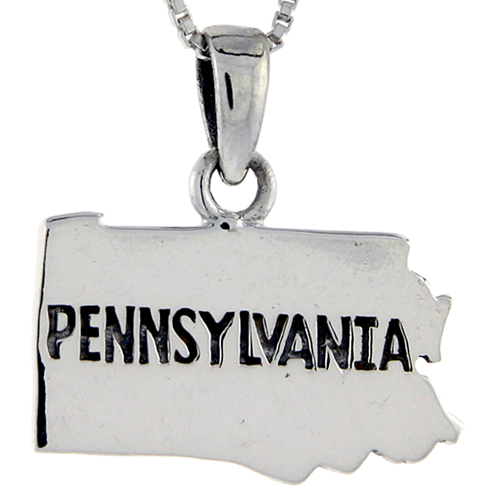 Sterling Silver Pennsylvania State Map Pendant 3/4 inch tall