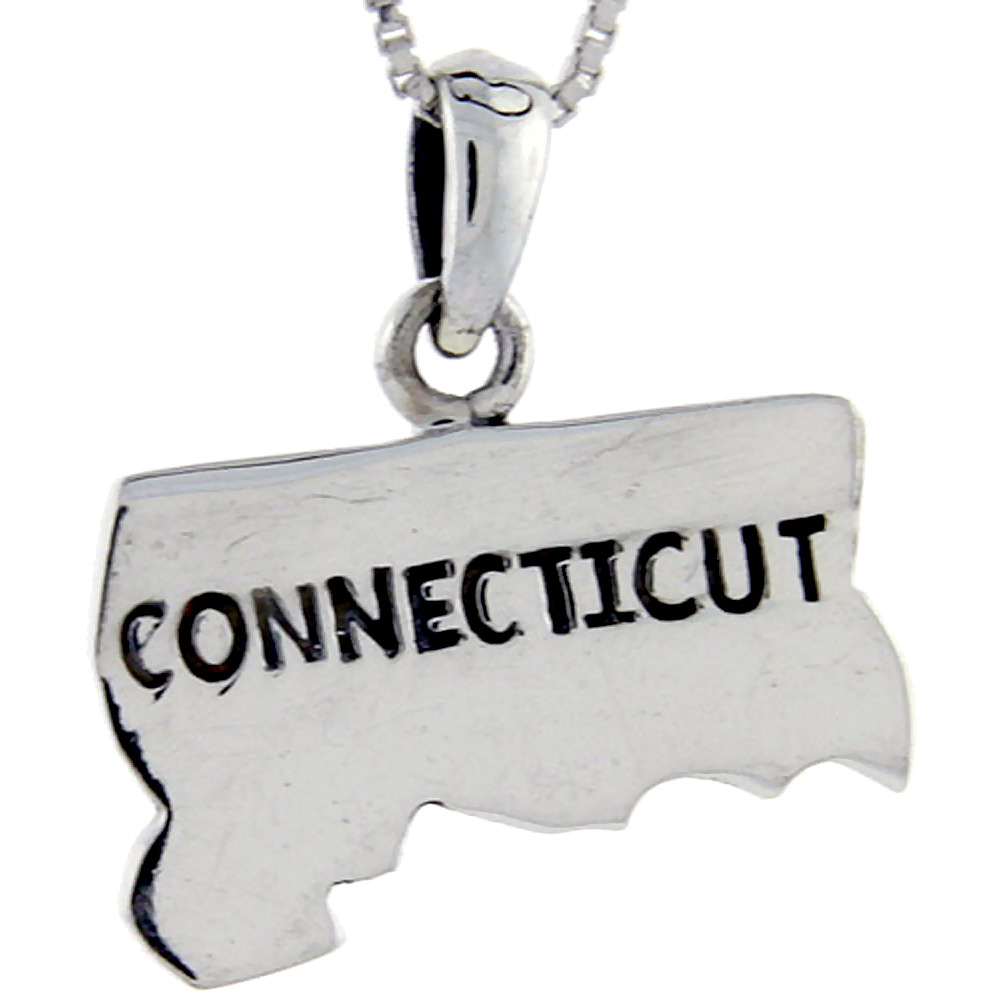 Sterling Silver Connecticut State Map Pendant 1 inch tall
