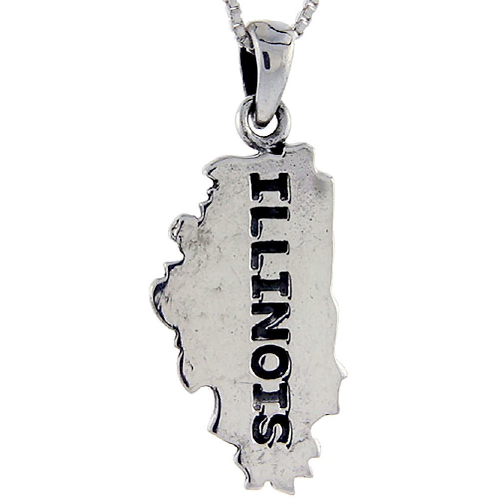 Sterling Silver Illinois State Map Pendant 1 1/4 inch tall