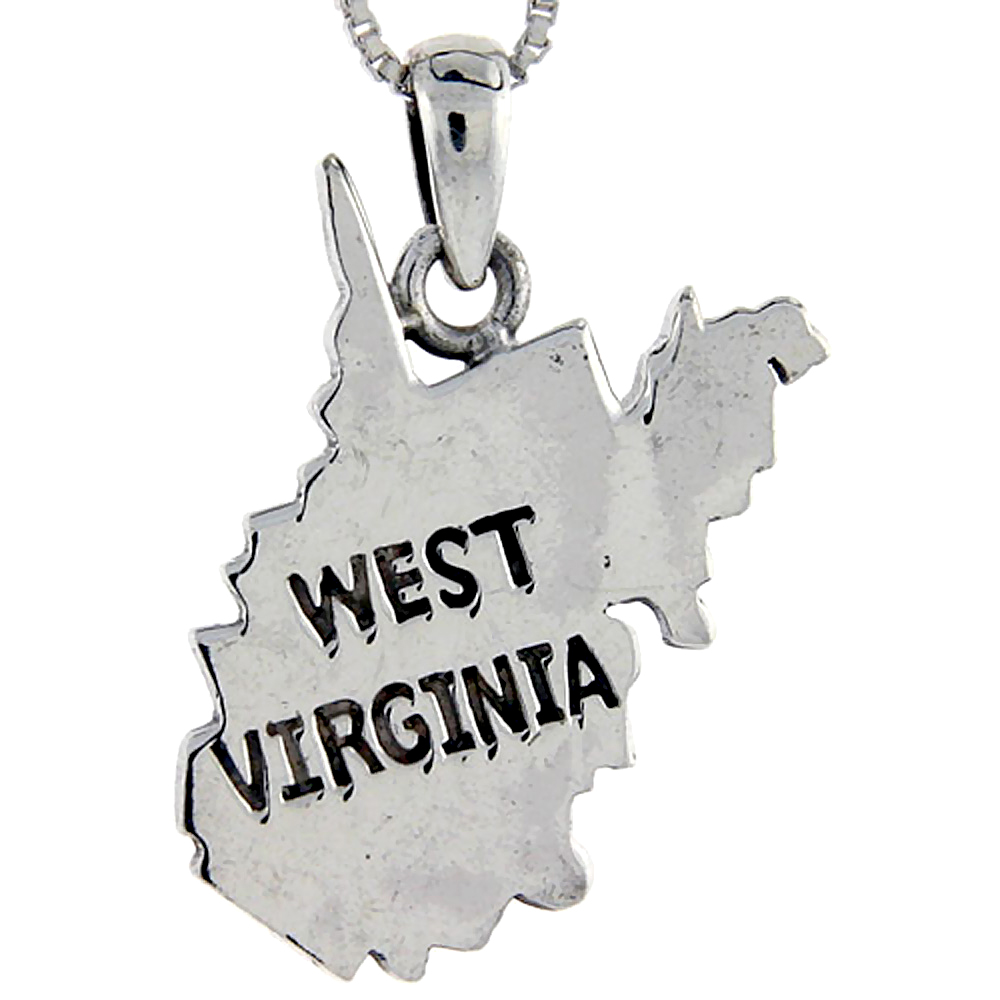 Sterling Silver West Virginia State Map Pendant 1 1/8 inch tall
