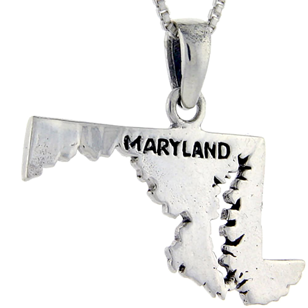 Sterling Silver Maryland State Map Pendant 1 inch tall