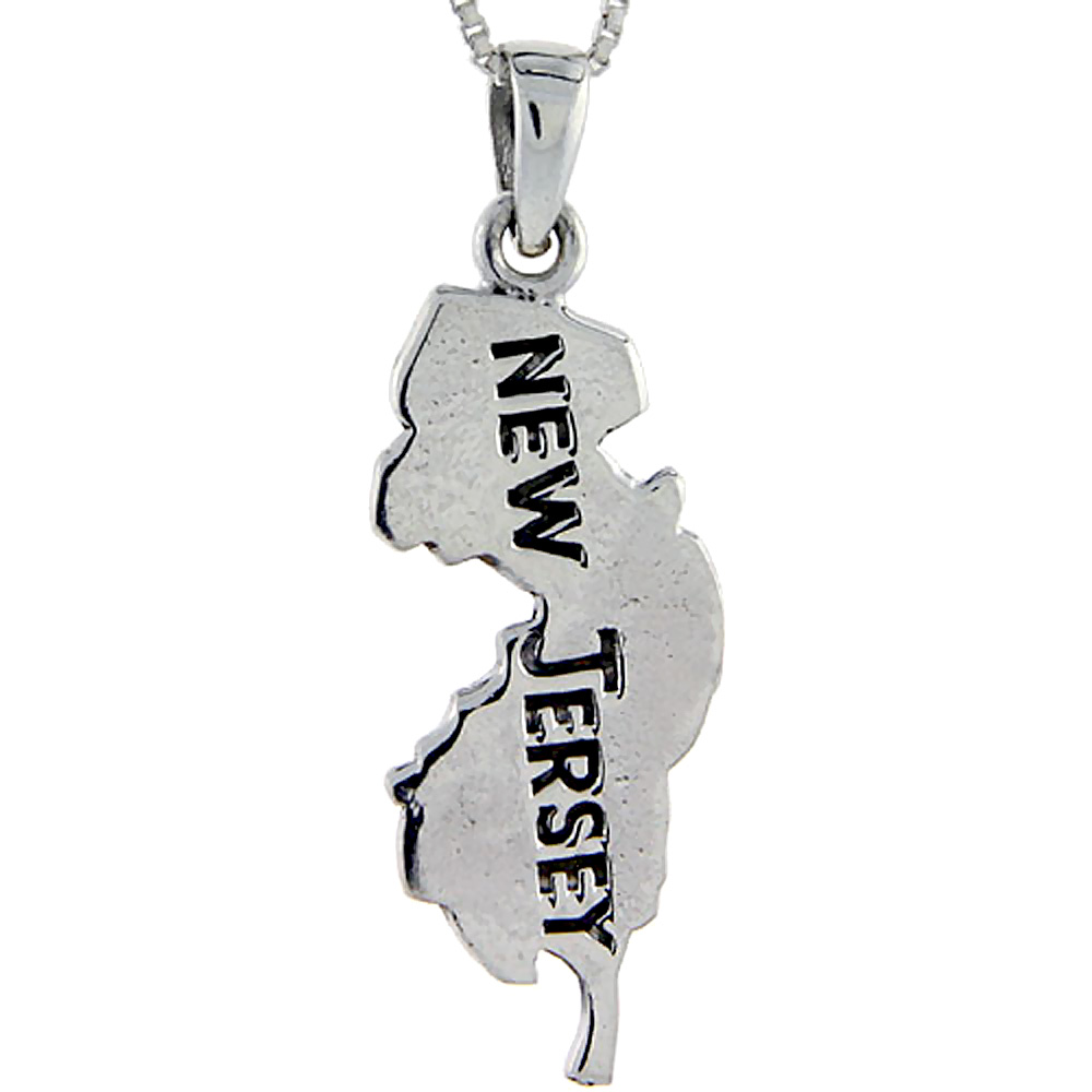 Sterling Silver New Jersey State Map Pendant 1 3/4 inch tall