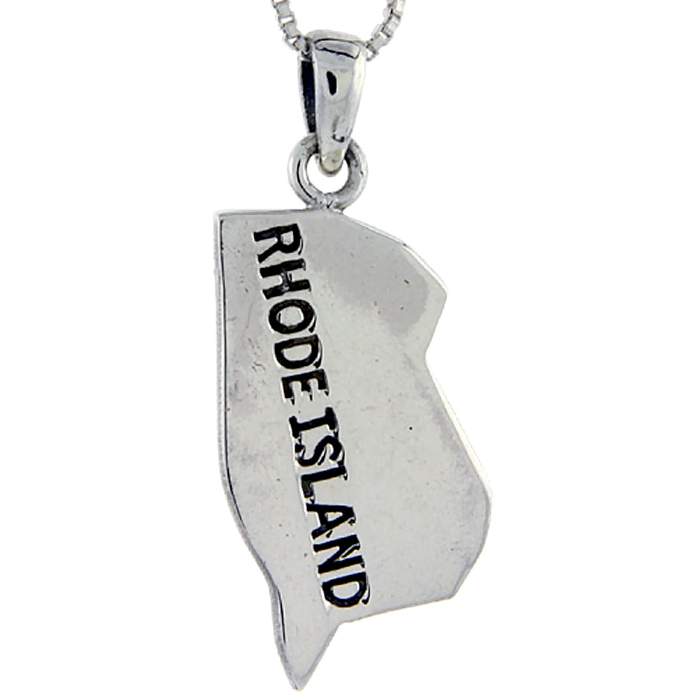 Sterling Silver Rhode Island State Map Pendant 1 1/2 inch tall