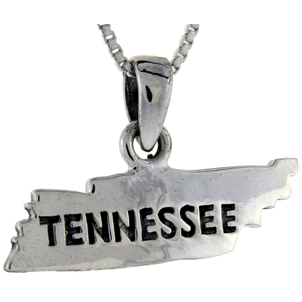 Sterling Silver Tennessee State Map Pendant 5/8 inch tall