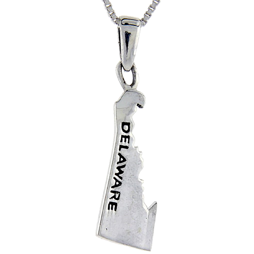 Sterling Silver Delaware State Map Pendant 1 1/4 inch tall