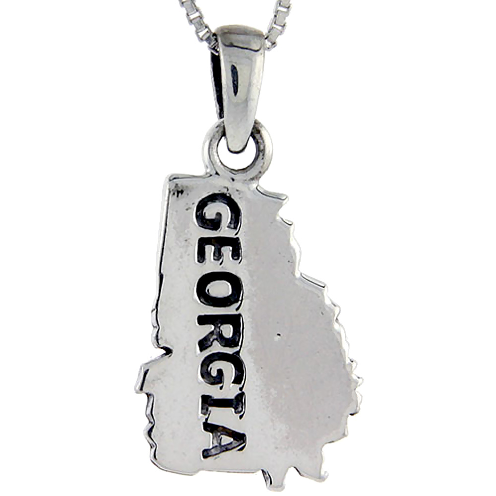 Sterling Silver Georgia State Map Pendant 1 1/8 inch tall