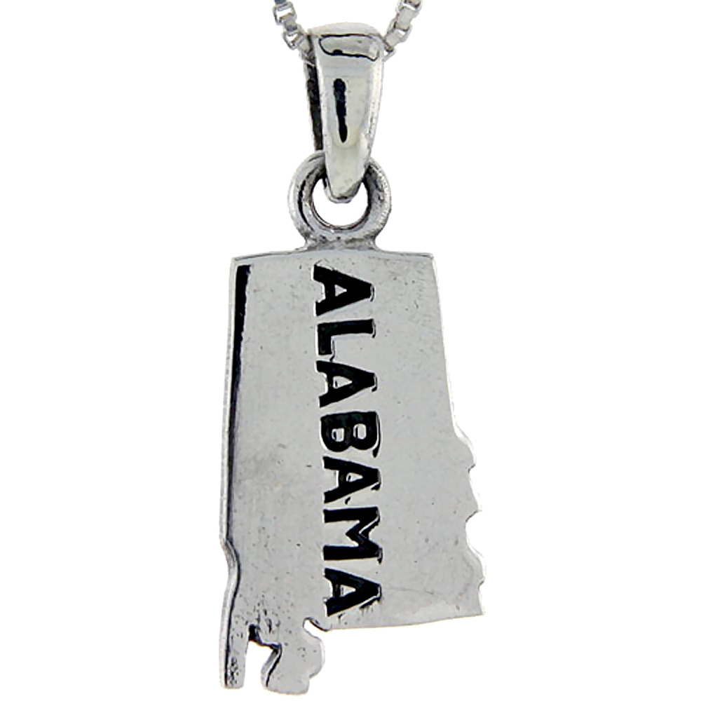 Sterling Silver Alabama State Map Pendant 1 1/16 inch tall
