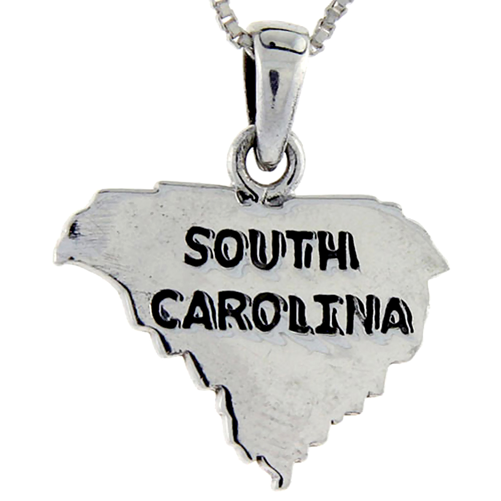 Sterling Silver South Carolina State Map Pendant 1 inch tall