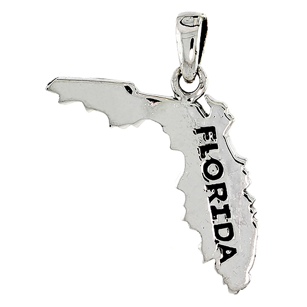 Sterling Silver Florida State Map Pendant 1 1/8 inch tall