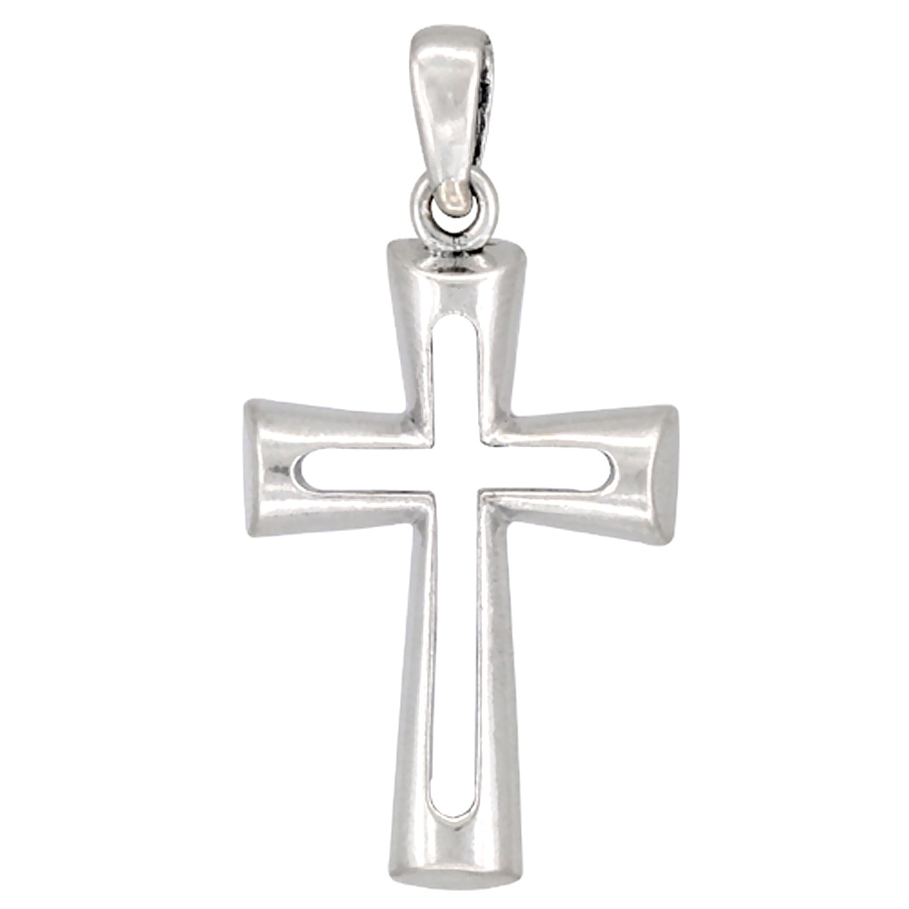 Sterling Silver Cross Cut-out Pendant 1 1/2 inch tall