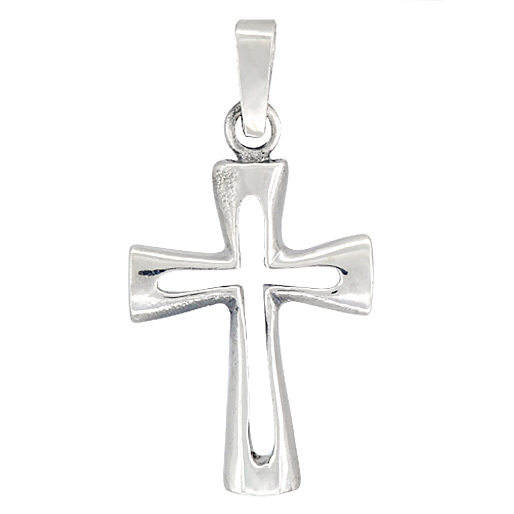 Sterling Silver Cross Cut-out Pendant 1 1/4 inch tall