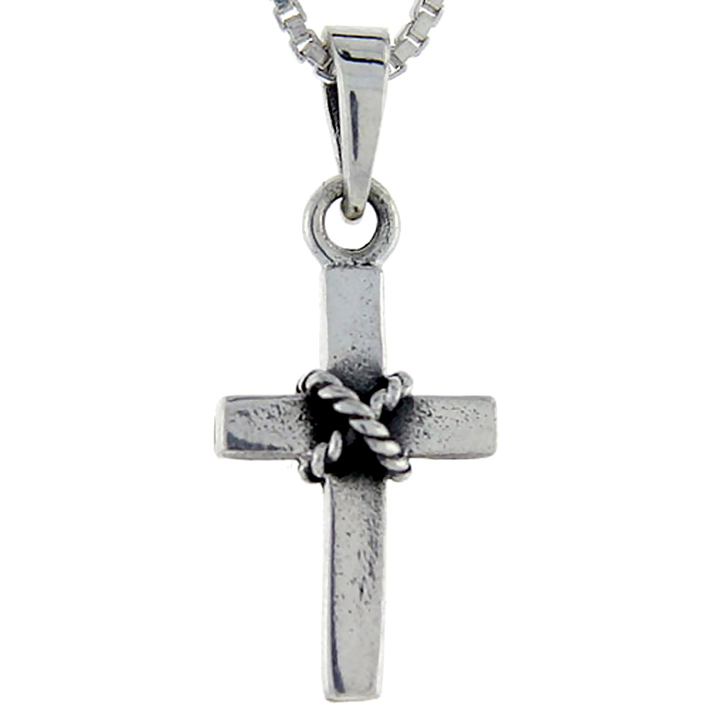 Sterling Silver Roped Cross Pendant 7/8 inch tall