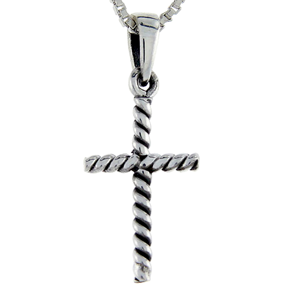 Sterling Silver Rope Cross Pendant 1 1/16 inch tall