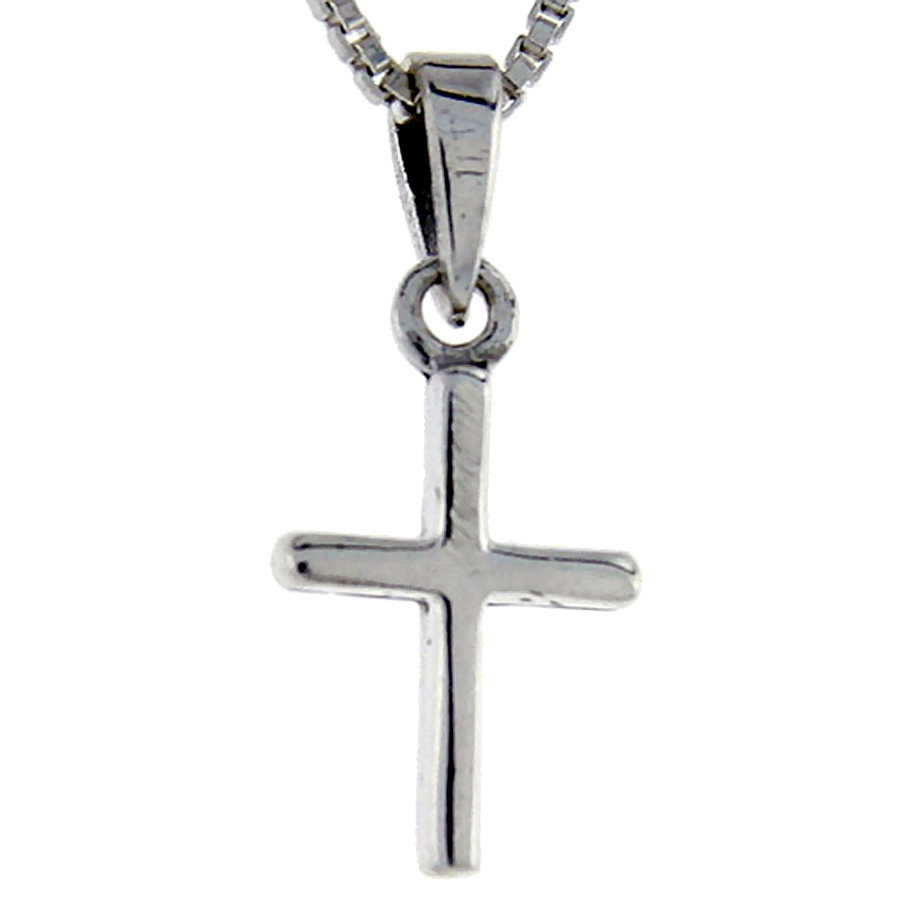 15mm Sterling Silver Teeny Plain Cross Pendant 3/4 inch tall
