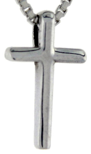 14mm Sterling Silver Plain Teeny Cross Slide Pendant Hidden Bale 1/2 inch tall