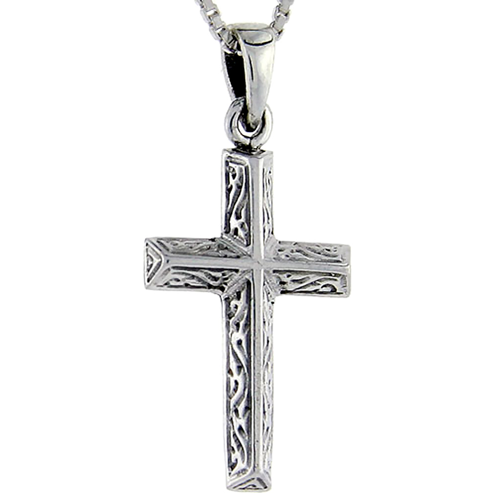 Sterling Silver Wooden Timber Cross Pendant 1 1/8 inch tall