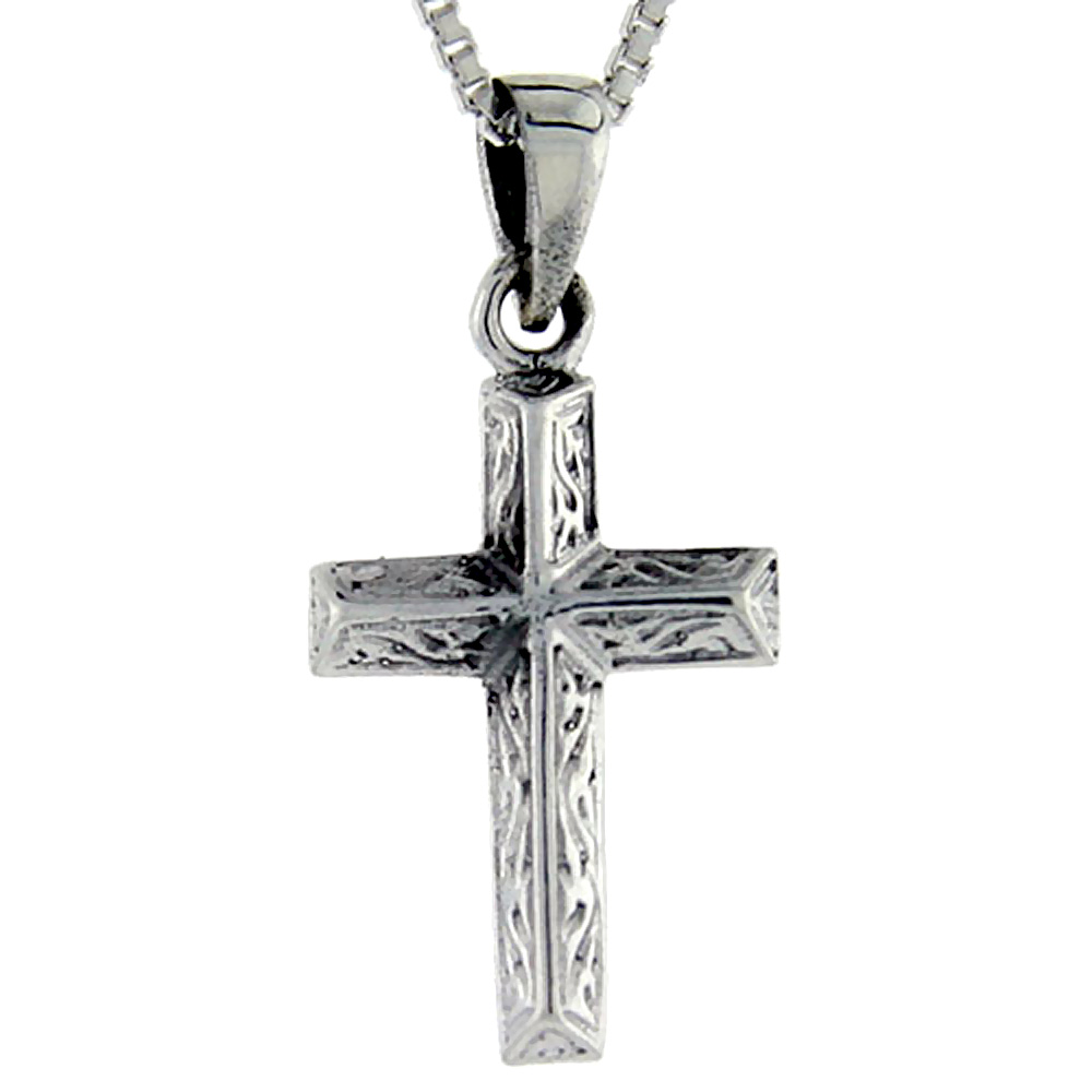 Sterling Silver Wooden Timber Cross Pendant 1 1/8 inch tall