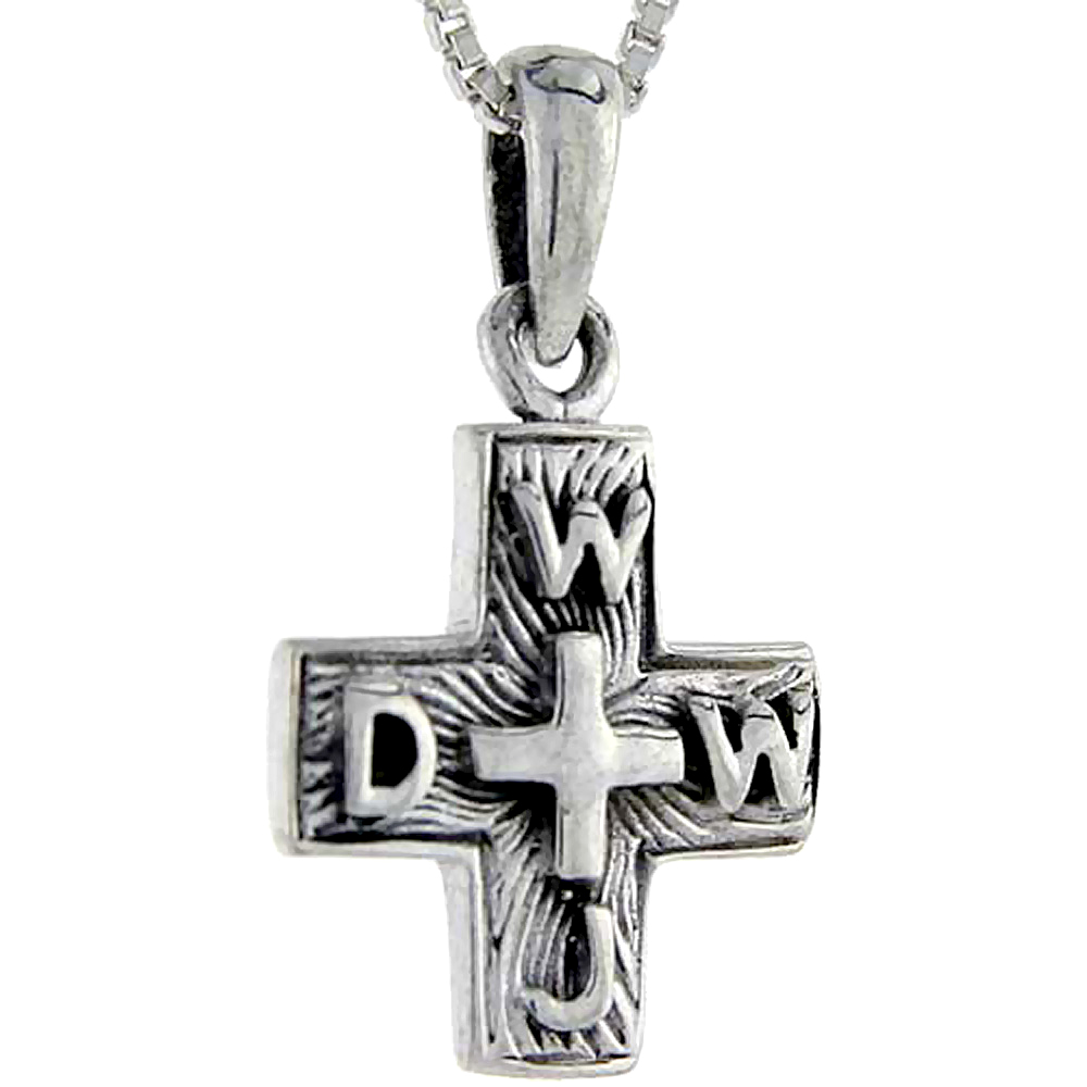 Sterling Silver WWJD Cross Pendant 3/4 inch tall