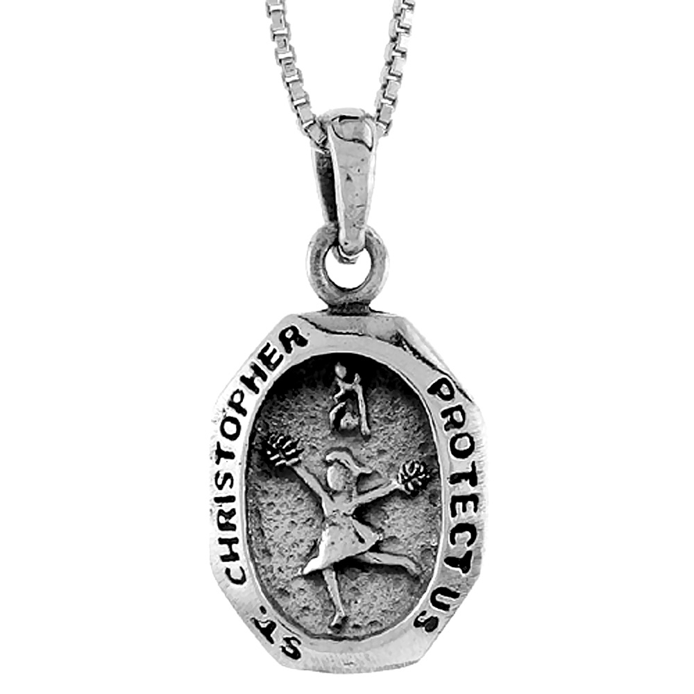 Sterling Silver Saint Christopher Charm for Cheerleaders 1 1/16 inch tall