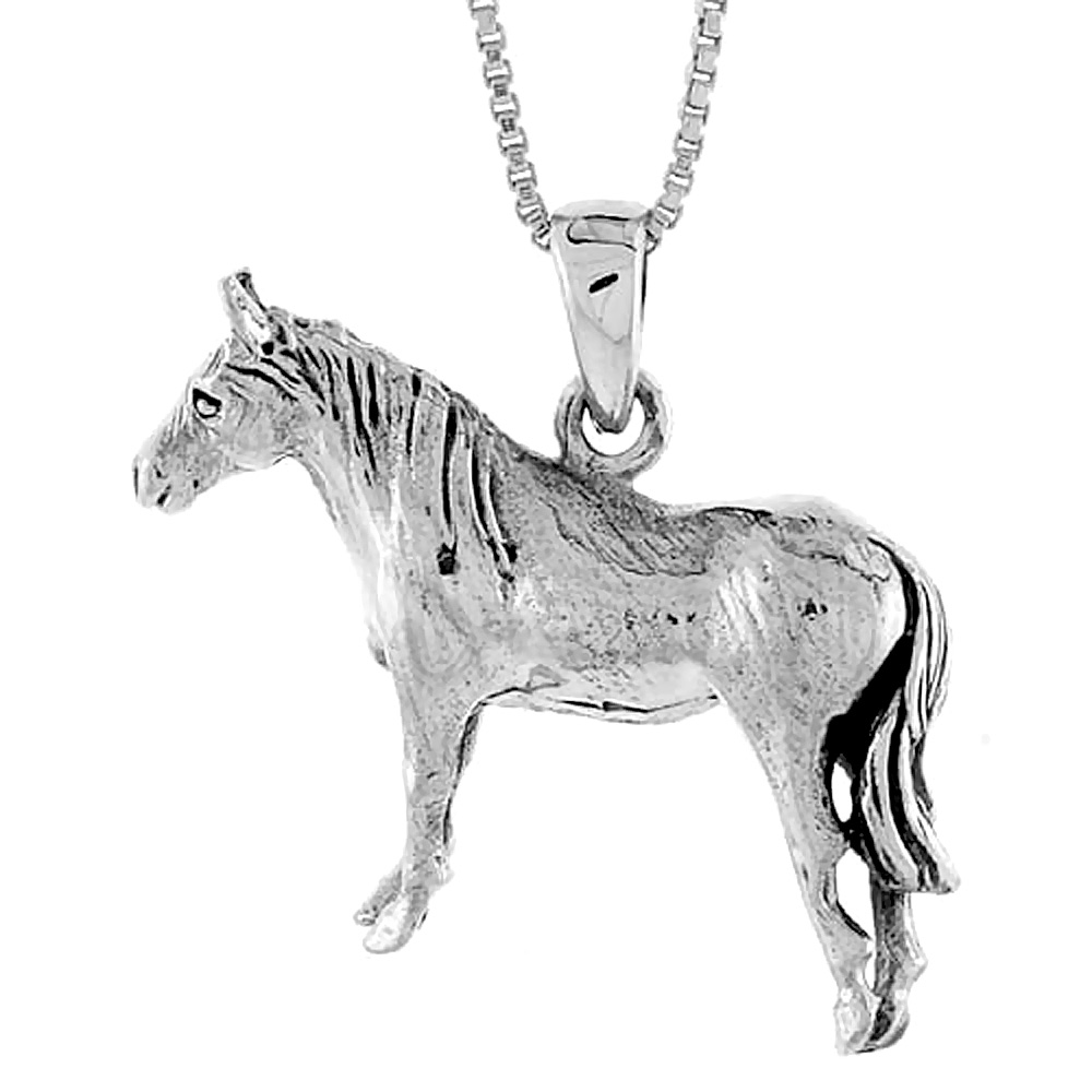 1 inch Sterling Silver Solid 3-Dimensional Horse Pendant with Beautiful Detail