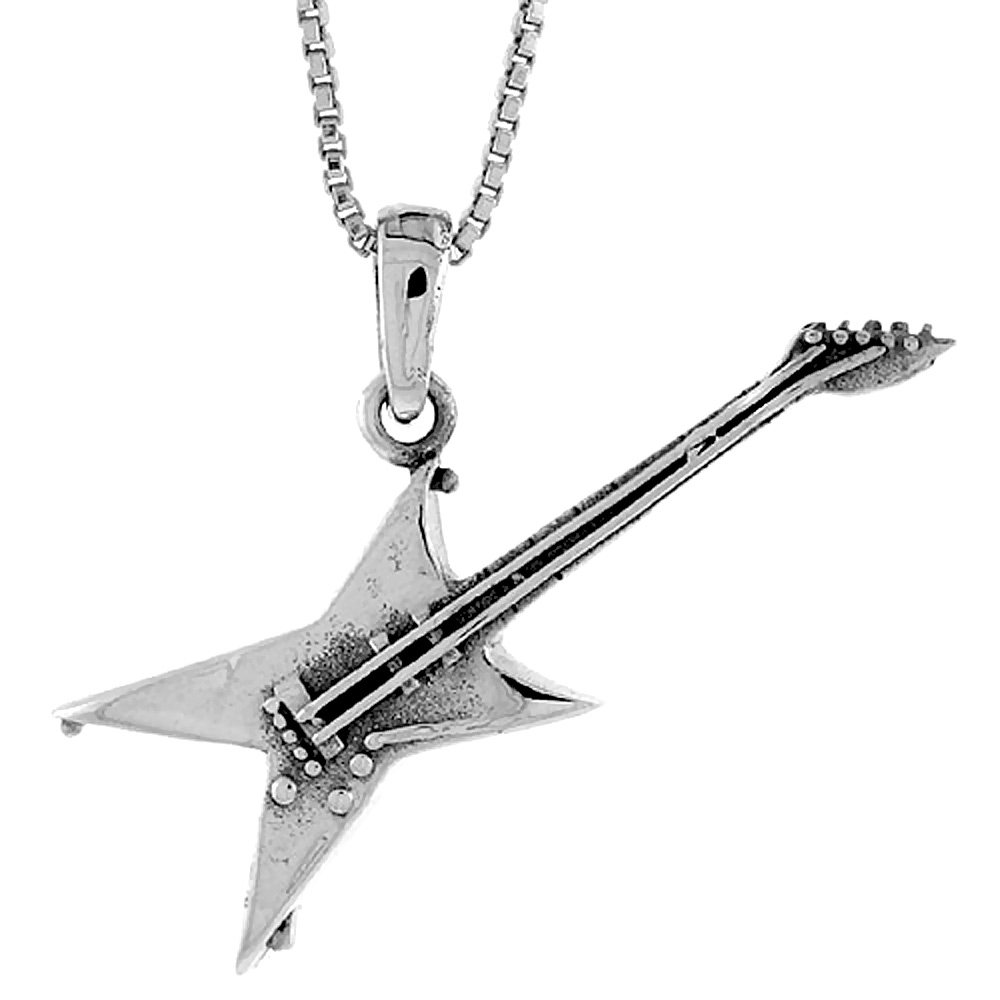 Sterling Silver Electric Guitar Pendant 1 1/4 inch