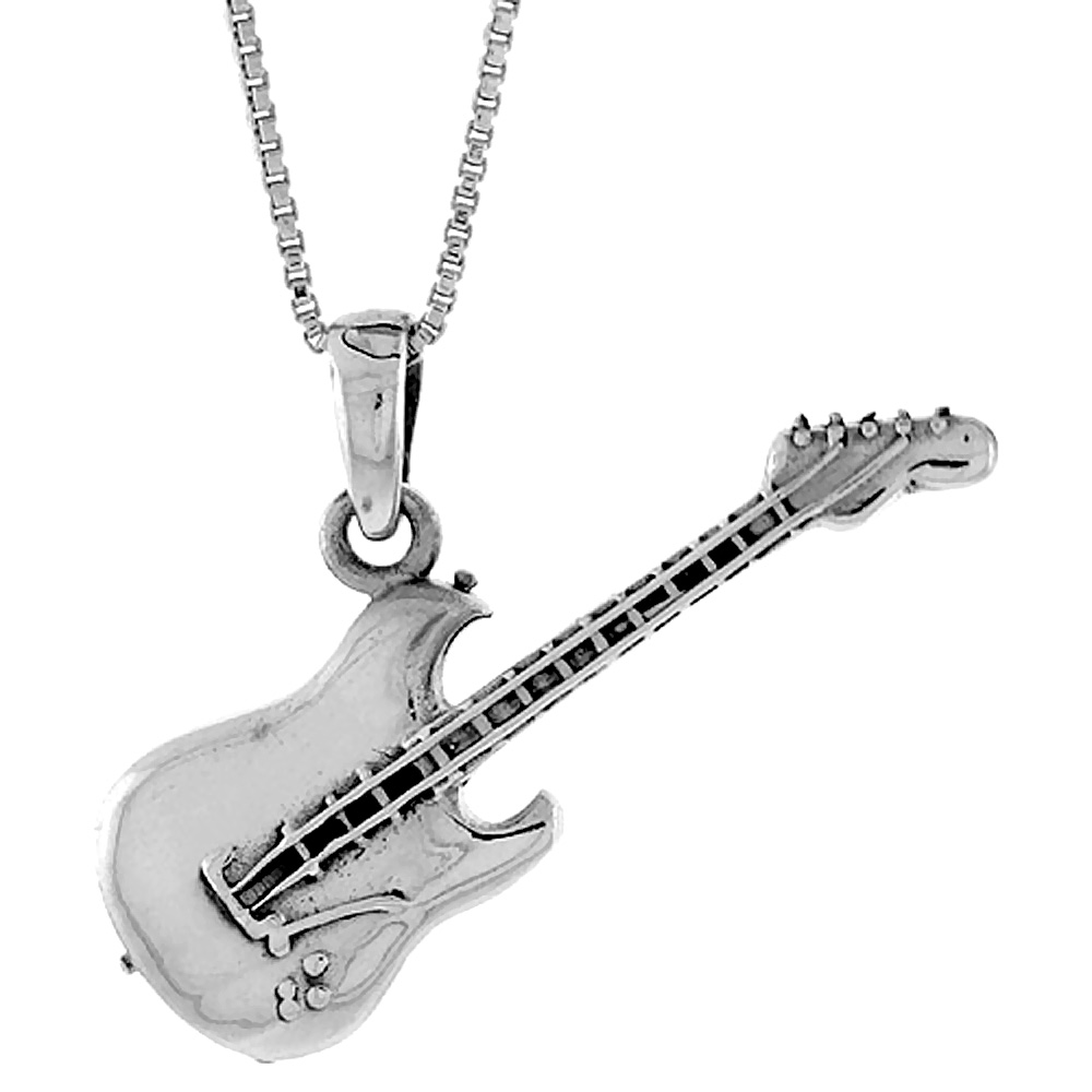 Sterling Silver Guitar Pendant 1 1/2 inch