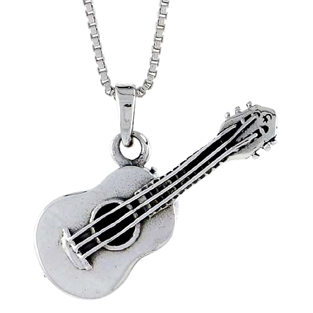 Sterling Silver Guitar Pendant 1 1/4 inch