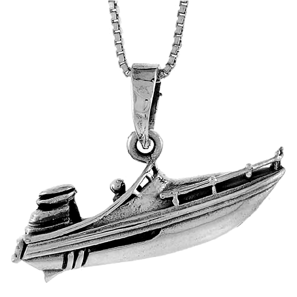 Sterling Silver Speed Boat Pendant 1 1/4 inch