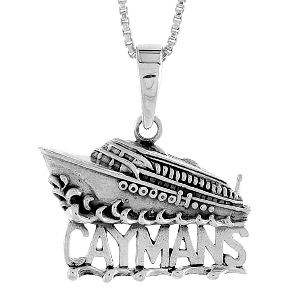 Sterling Silver CAYMAN Islands Cruise Ship Pendant 1 1/4 inch wide