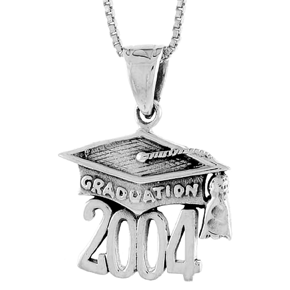 Sterling Silver 2004 Graduation Hat ( Mortarboard ) Pendant 3/4 inch