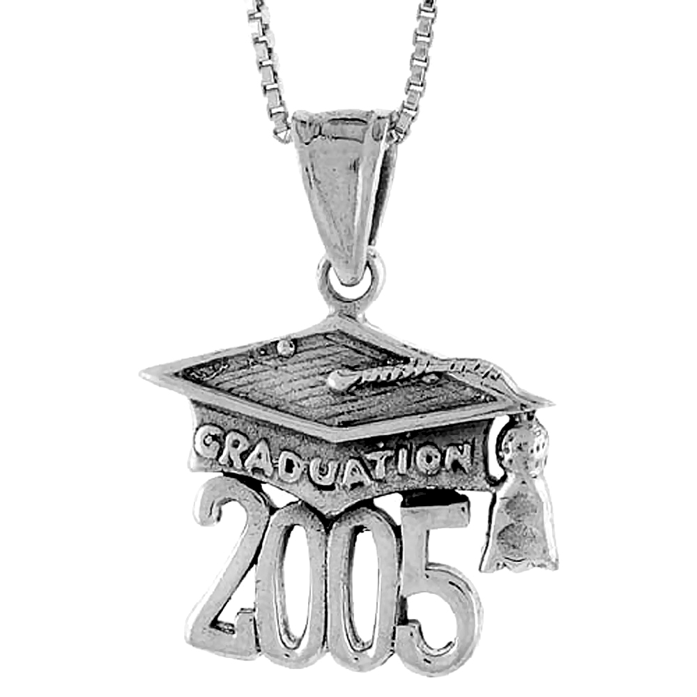 Sterling Silver 2005 Graduation Hat ( Mortarboard ) Pendant 3/4 inch
