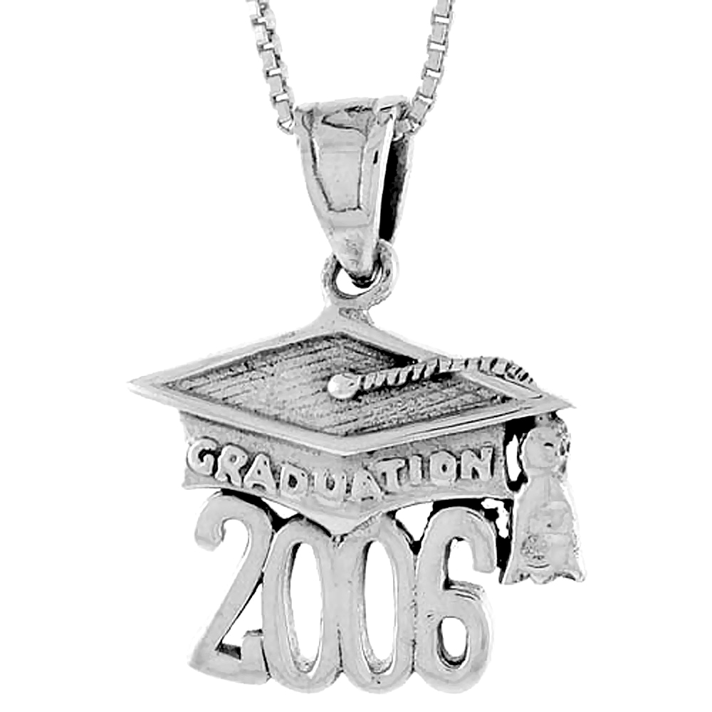 Sterling Silver 2006 Graduation Hat ( Mortarboard ) Pendant 3/4 inch