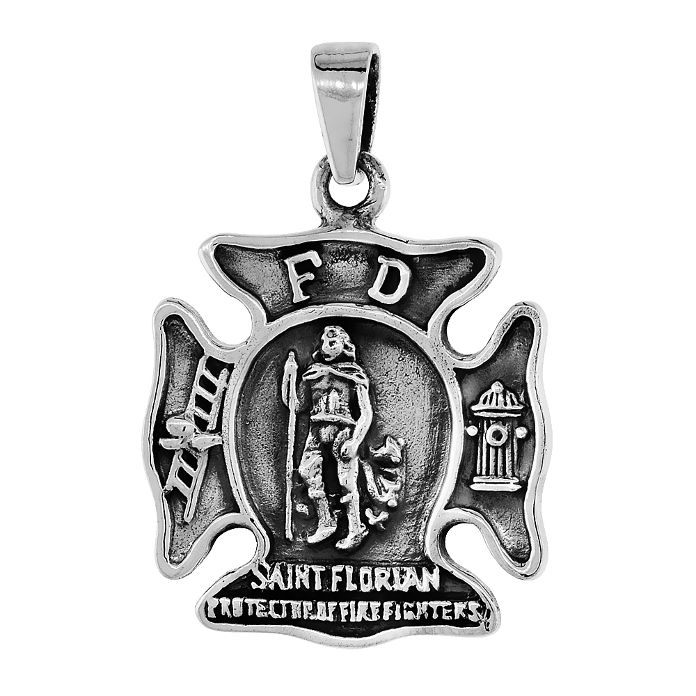 Sterling Silver St Florian Firemens Shield Pendant 3/4 inch